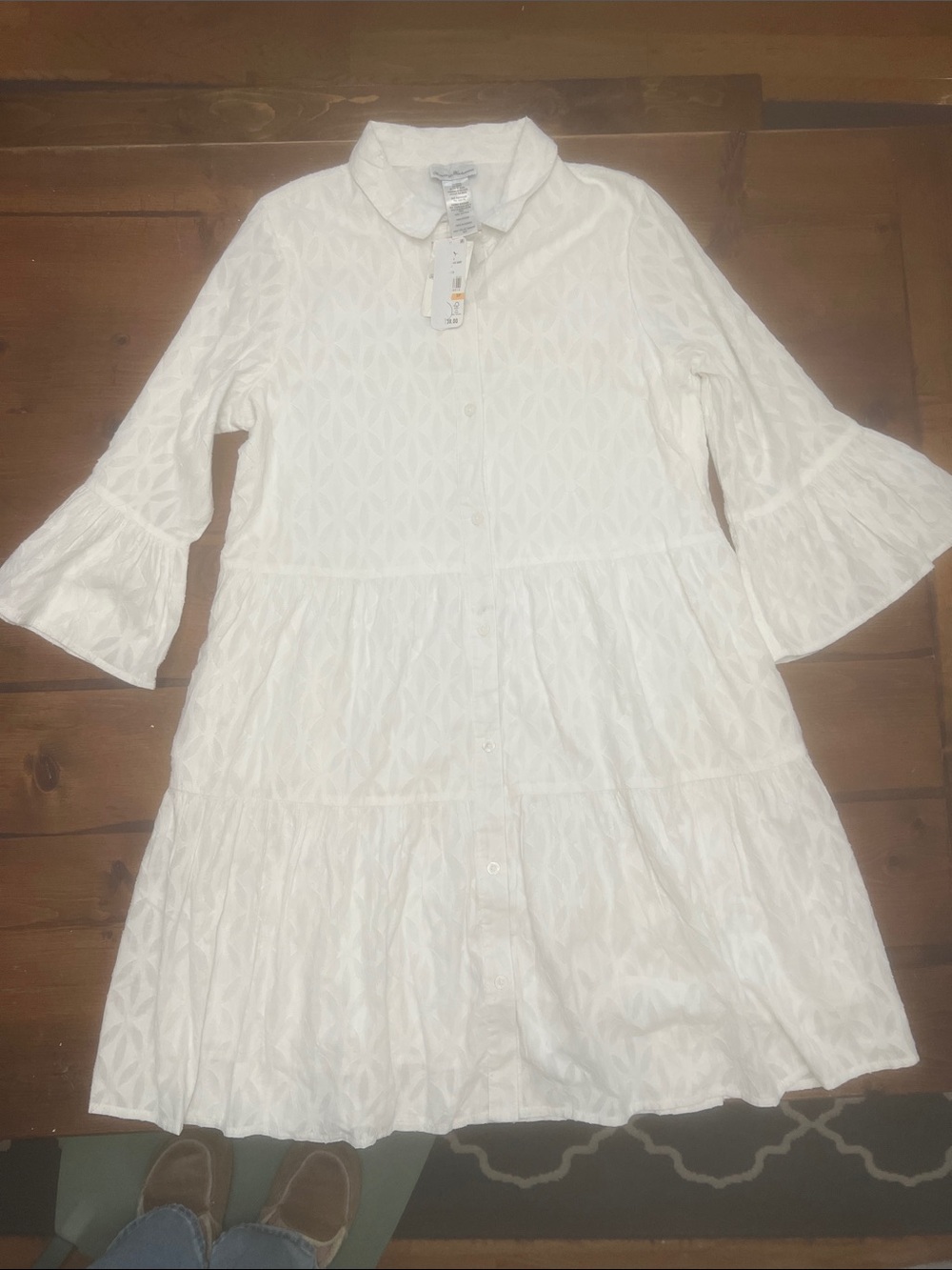 Tommy Bahama White Tiered Button-Front Dress